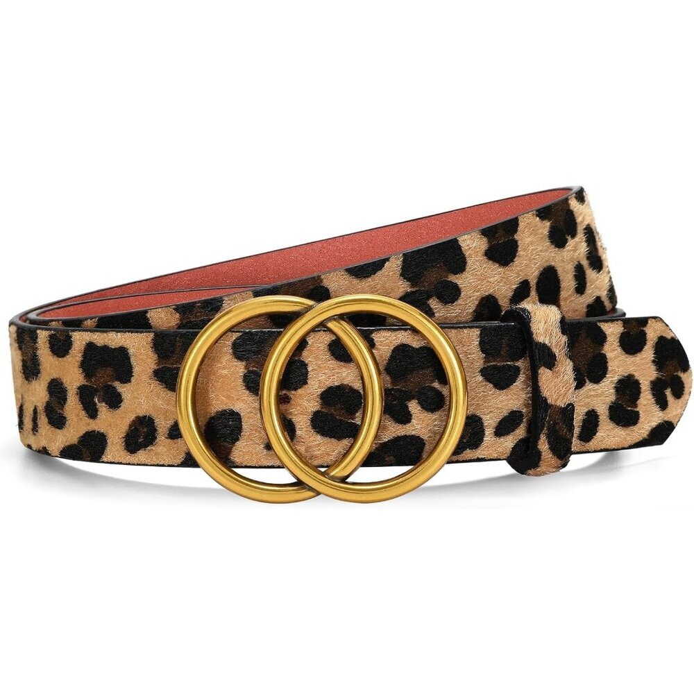 Women's Leather Belt Jeans Pants Fashion Waist Belt Ring Buckle Leopard Belt 2